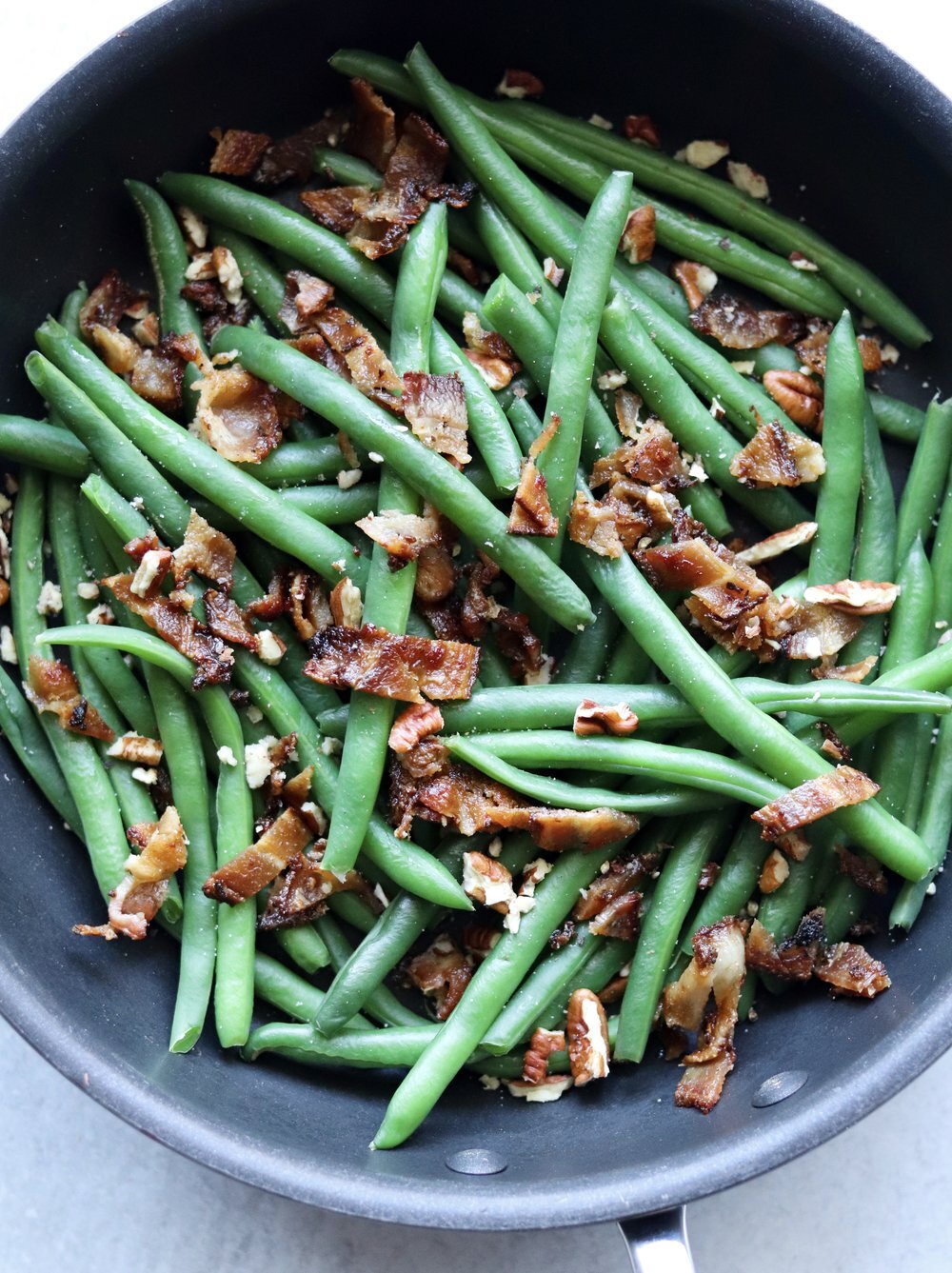 Skillet Green Beans, Pecans & Naked Bacon