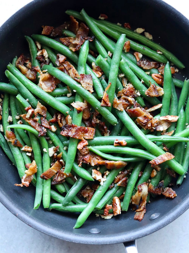 Skillet Green Beans, Pecans & Naked Bacon