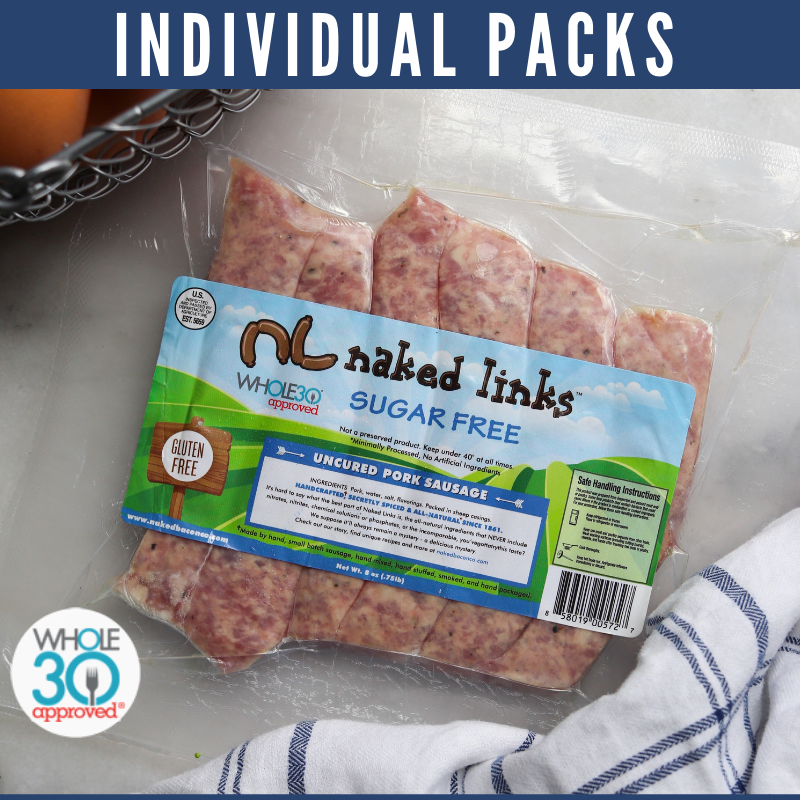 Naked Links Sugar Free Breakfast Sausage (Whole30 Approved, 5-Pack)